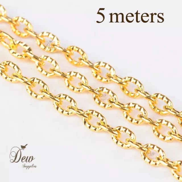 5 meters chain 4mm Golden  Iron Textured Cable rolo chain necklace jewellery
