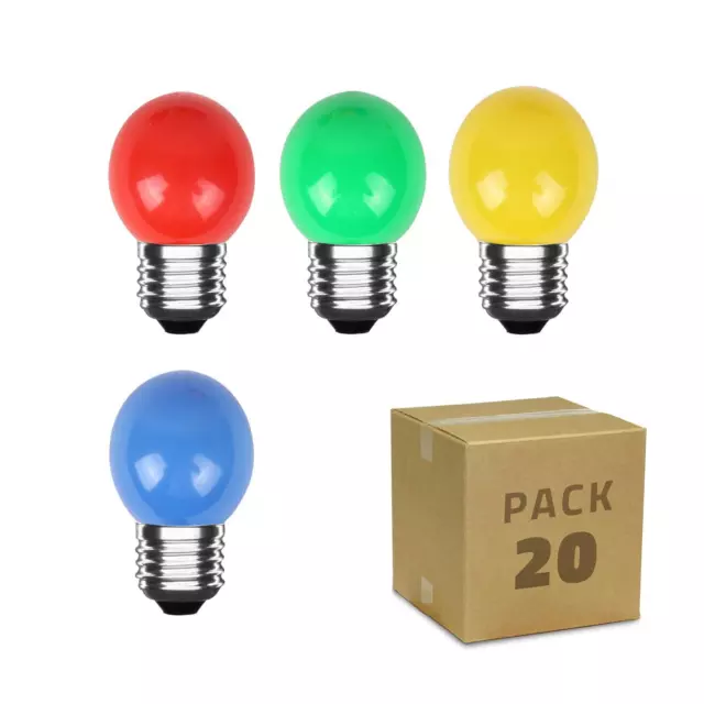 Pack 20 Bombillas LED E27 Casquillo Gordo 3W 300 lm G45 4 Colores
