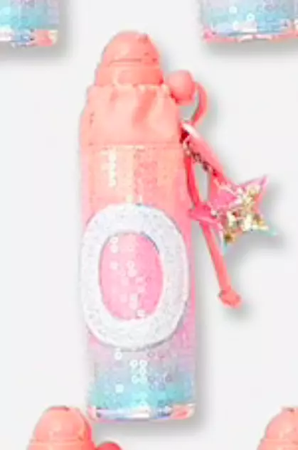 JUSTICE Shaky Ombre Initial O Water Bottle Sequin Unicorn match backpack lunch
