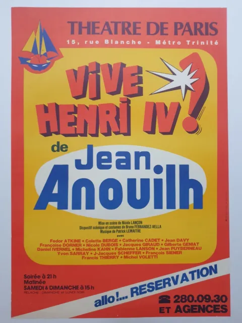 Vive Henri IV ! vers 1980 Affiche Originale Théâtre Jean Anouilh Spectacle