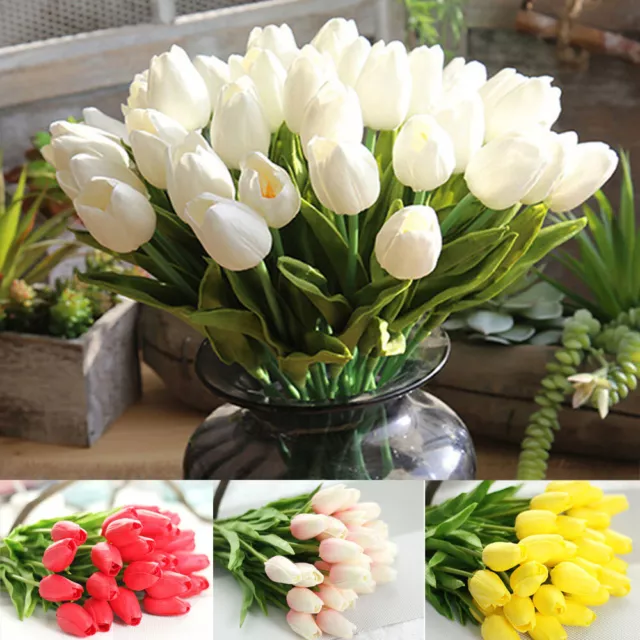 1-50x Artificial Tulips Real Touch Latex Fake Flower Bouquet Wedding Party Home