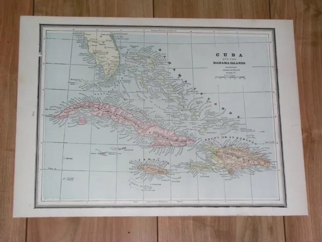 1896 Antique Map Of Florida Bahamas Cuba Jamaica Haiti Dominican Republic