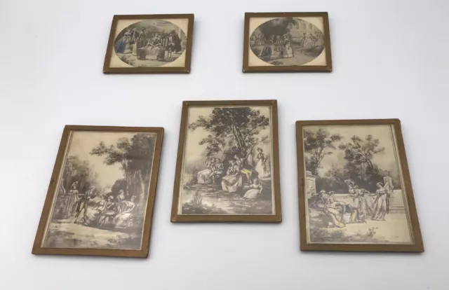 Ensemble de 5 petites GRAVURES Anciennes de SCÈNES GALANTES XIXème