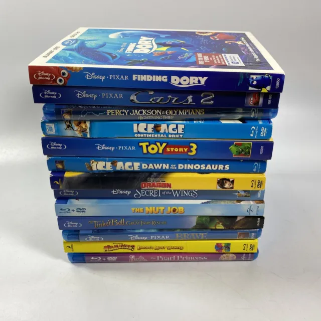Lot of 13 Blu Ray Kids DVDs Movies Animated Disney Dreamworks Cars Toy Story