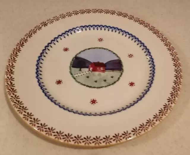 Vintage Nicholas Mosse Pottery IRELAND 11" DINNER PLATE LANDSCAPE RED HOUSE (42)