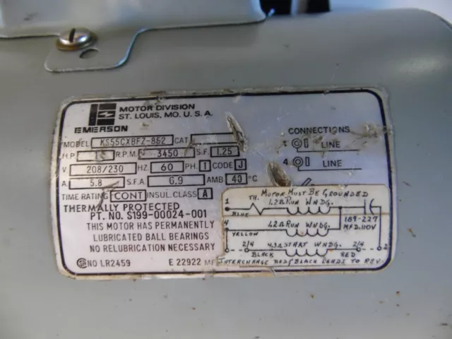 Emerson Motor Division ks55cxbfz-852 1 h.p. 3450 rpm 60 hz 5/8 shank 2