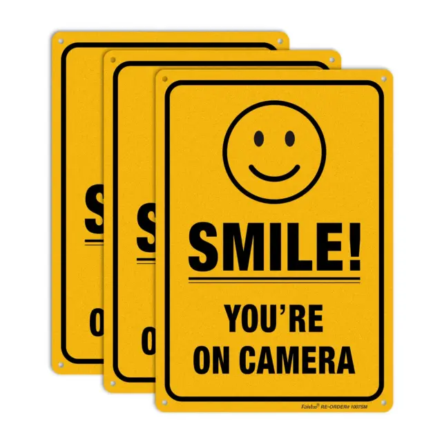 (3 Pack) Smile Youre On Camera Video Surveillance Sign - 10 x7 Inches .040 Rust