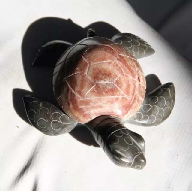 Vintage Sea Turtle Hand Carved Marble Stone Alabaster Figurine 4in x 3.5in