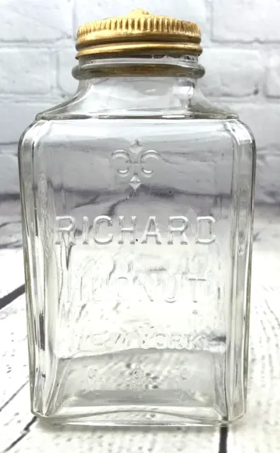 Antique Vtg Richard Hudnut Pot-Pourri Sachet Jar Clear Glass Bottle 7" with Top