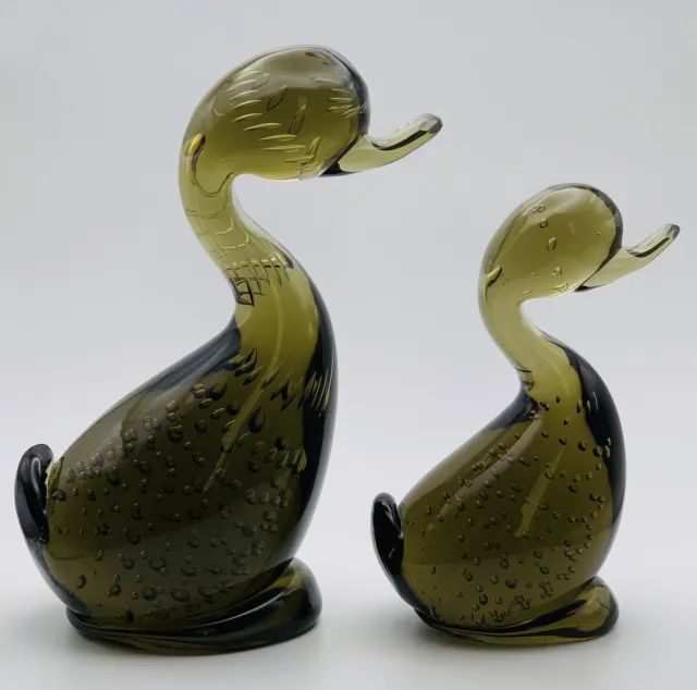 Whitefriars Glass Large Twilight Controlled Bubbles Duck