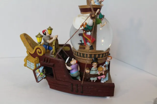 Captain Hook w/ Peter Pan Pirate Ship Music Box Snow Globe **Rare**