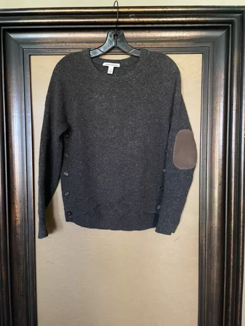 Autumn Cashmere Brown Side Button Sweater with Suede Elbow Patch sz XS