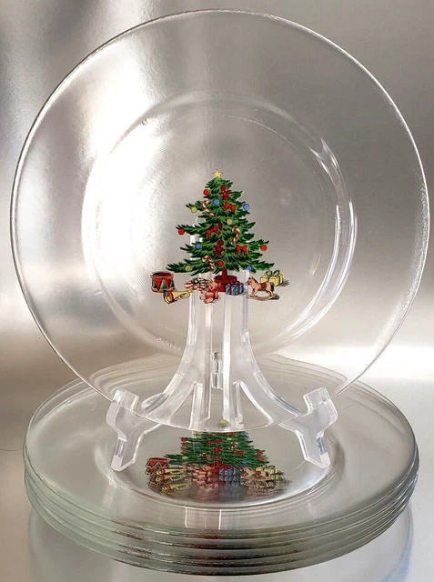 Vintage Arcoroc France Gifts & Toys Under Christmas Tree  7¾" Clear Glass Plates