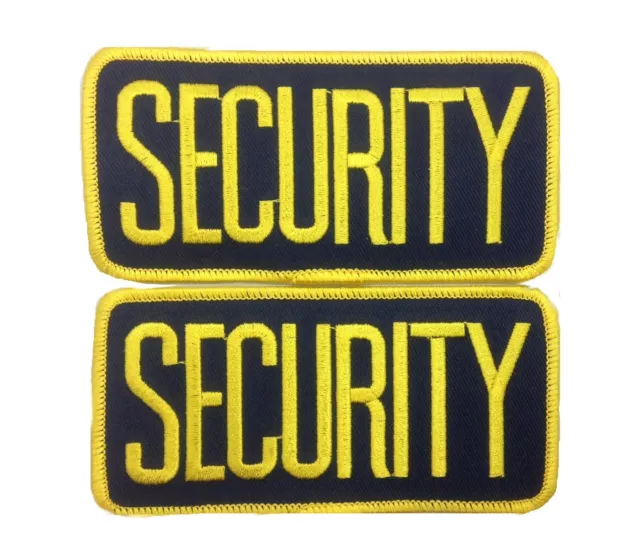 2 SMALL SECURITY PATCHES/ BADGE EMBLEM 4 1/4 inches x 2 inches GOLD / NAVY