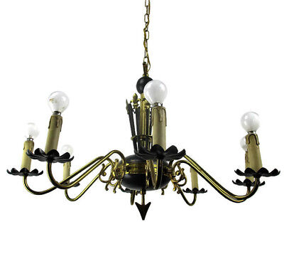 French Wooden Brass 8 Arms Lights Chandelier French Empire Fleur de Lis Rare HTF