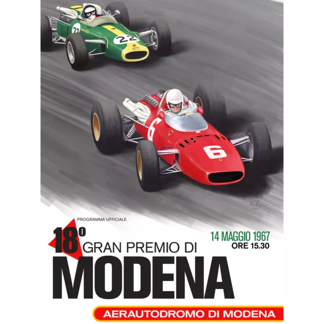 Grand Prix 1967 Italy Autodrome Motor Sport Racing Wall Art Canvas Print 18X24"