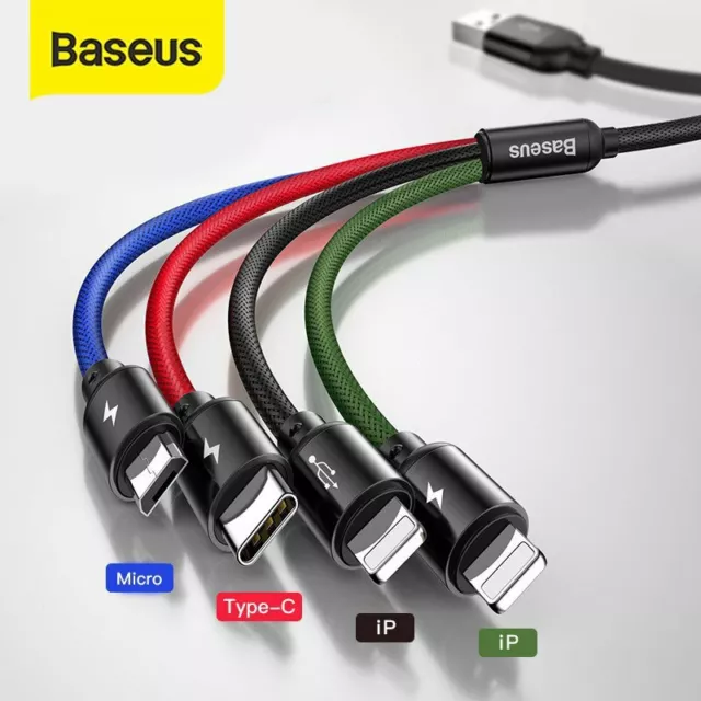 ❤ Baseus 4 in 1 Multi USB Charger Cable Cord for iPhone USB TYPE C Android Micro