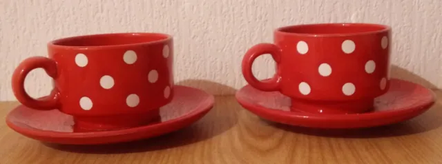 Wächtersbach Kaffeetassen + Untertassen Keramik Rot Polka Dots