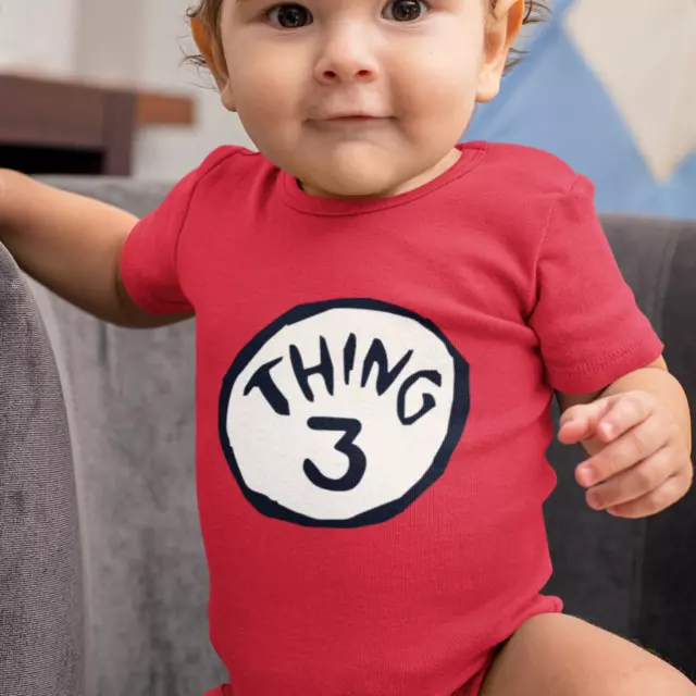 Thing 1 2 3 Babygrow - Red Baby Grow Vest Shower Gift Present World Book Day