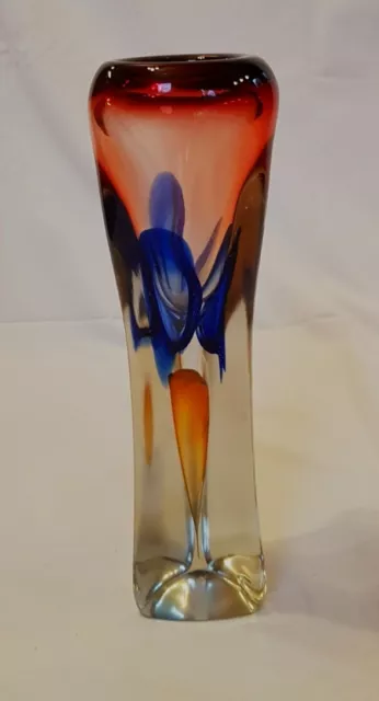 Adam Jablonski * Schwere Vase 2,26 kg * 31 cm * Signiert 1990 * Orange Blau Rot