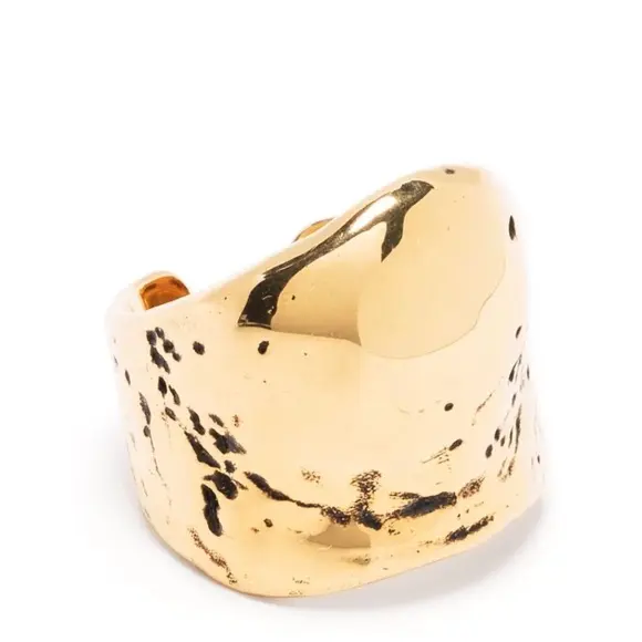 Alexander McQueen Hammered-Finish Metal Ring Gold Tone Size IT 13/US 6.5 $290