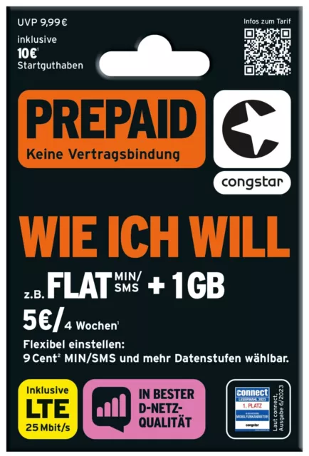 Telekom, Congstar Prepaid Karte wie Xtra mit 10 Euro Startguthaben