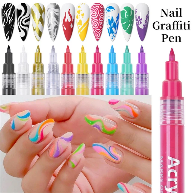 10X Nail DIY Art Graffiti Pen UV Gel Polish Waterproof Drawing Painting Liner