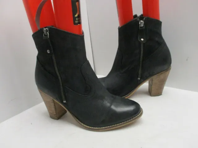 Rebels Stomp Black Leather Zip High Heel Ankle Boots Womens Size 8 M