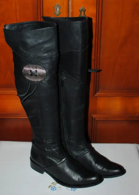 Bottes femme, Regard, 37, noir, cuir, avec applications, talon 3 cm, cuissardes.