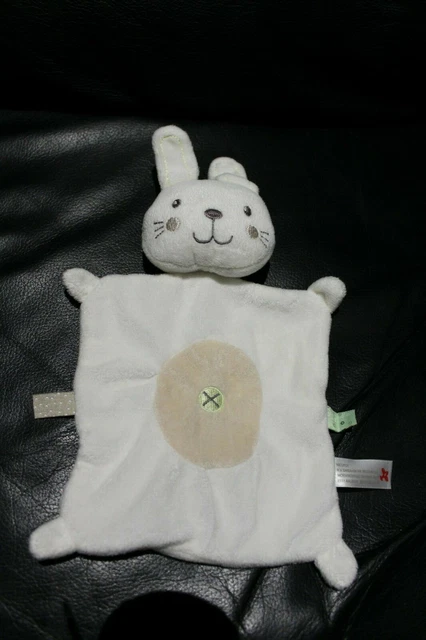 Doudoupeluche Plat Nicotoy Kiabi Lapin Blanc Ecru Beige Rond Croix Etiquettes Tb