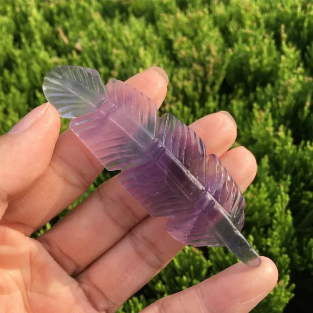 1PC Natural Fluorite Feather Quartz Mineral Specimen Carving Reiki Healing 25g+