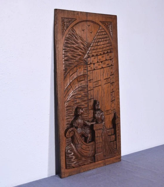 *Large French Antique Deeply Carved Panel Solid Oak with Man and Woman 3