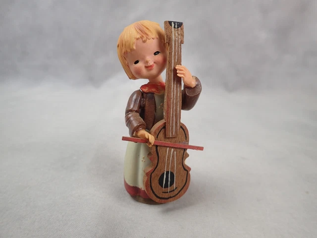Anri 3.3" Hand Painted Musician Cellist Cello Player Vintage 1960s Wood Carving
