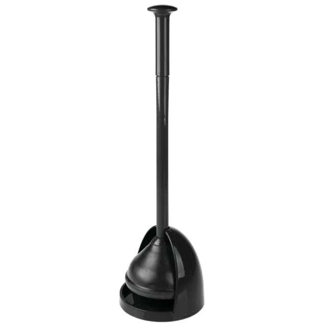 mDesign Plastic Freestanding Hideaway Toilet Bowl Plunger with Holder, Black