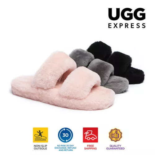 AUSTRALIAN SHEPHERD® UGG Slides Women Sheepskin Wool Fluffy Nonslip Jessica