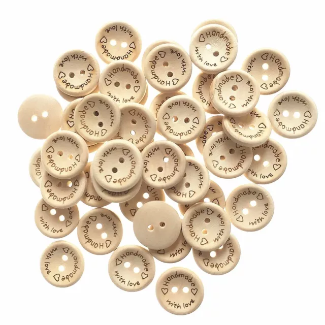 50/100Pcs Natural Wooden Buttons Handmade With Love Wood