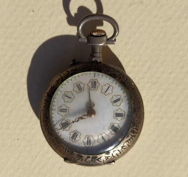 Ancienne Montre De Poche (gousset) Pour Femme - Argent Massif Et Plaquée Or Rose - Ne Fonctionne Pas - Occasion