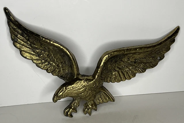 Vintage Solid Brass Eagle Wall Mount Patriotic Decor Wall Hanging 9in”