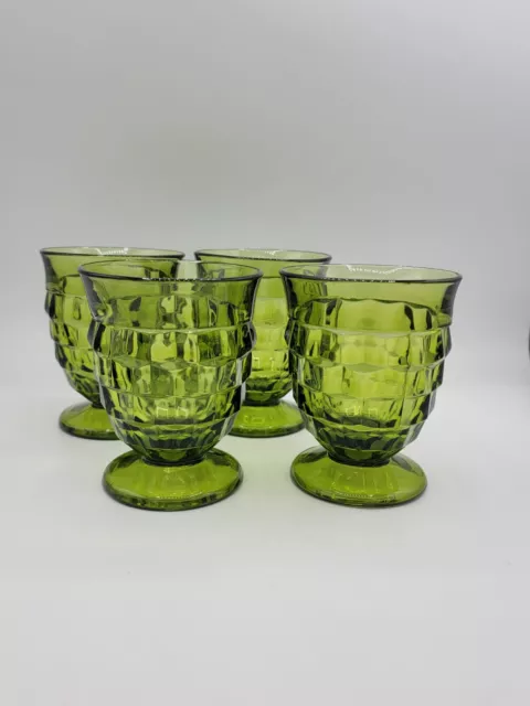 Fostoria American or Colony Whitehall Olive Cube Cubist Juice Glasses Set of...