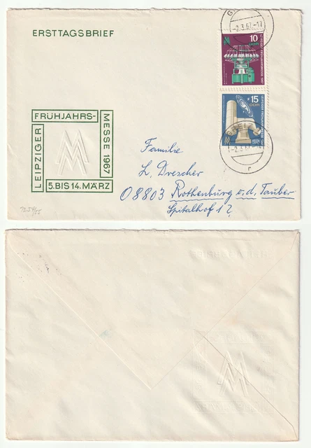 96792 - Mi.Nr. 1254-1255 - FDC - Greiz 2.3.1967 nach Rothenburg o.d. Tauber