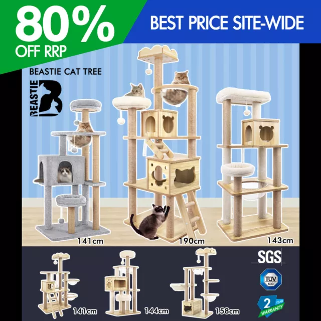 BEASTIE Cat Tree Scratching Post Scratcher Tower Condo Bed House Furniture Wood