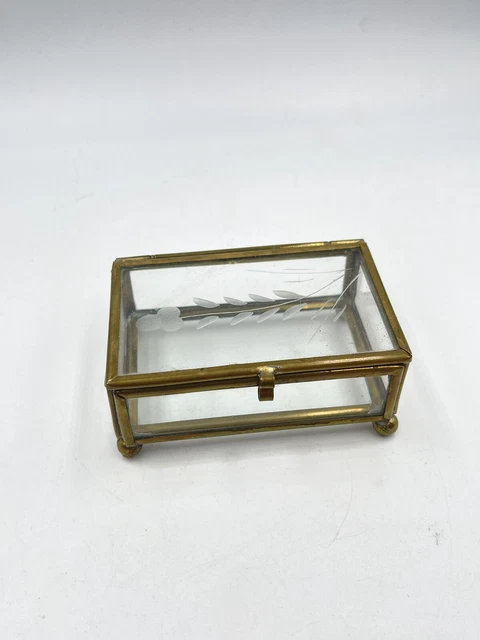 Ancienne Boîte à Bijoux En Bois Et Laiton – Marron Clair, Vintage
