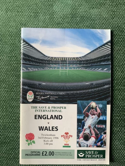 England V Wales RFU Programme Saturday 3rd February 1996 played @ Twickenham