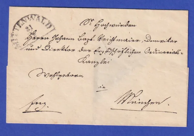 Bayern Kirchlicher Dienstbrief mit Halbkreis-Stempel MITTENWALD wohl 1843