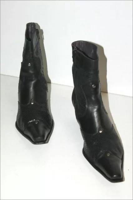 MYMA  Boots très Pointues Cuir Imprimé Reptile Clouté T 40 TBE