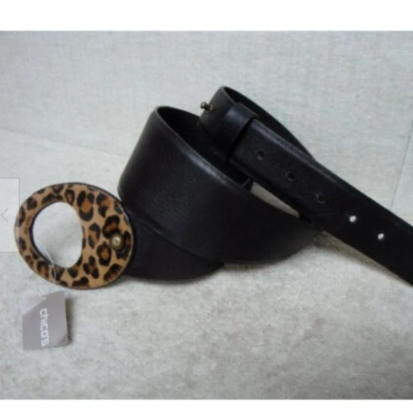 CHICO'S Graciela Pull Back Wide Large High-Hip Haircalf Leopard Belt L
