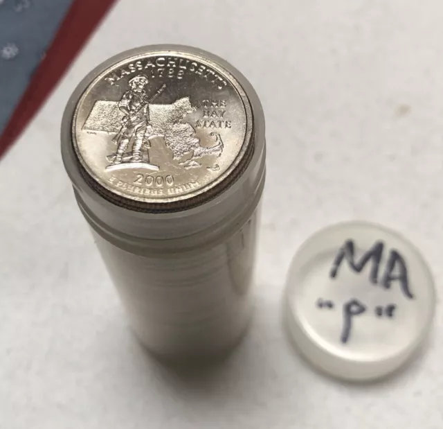 2000-P Massachusetts State Quarter BU Roll- 40 Coins-from Mint Rolls Free Ship