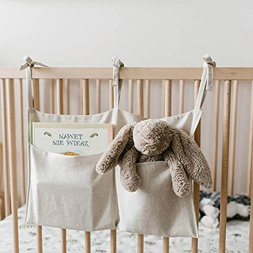 Linen Baby Bedside Hanging Storage Bag2 Pockets Organizer for Baby Cribs and ...