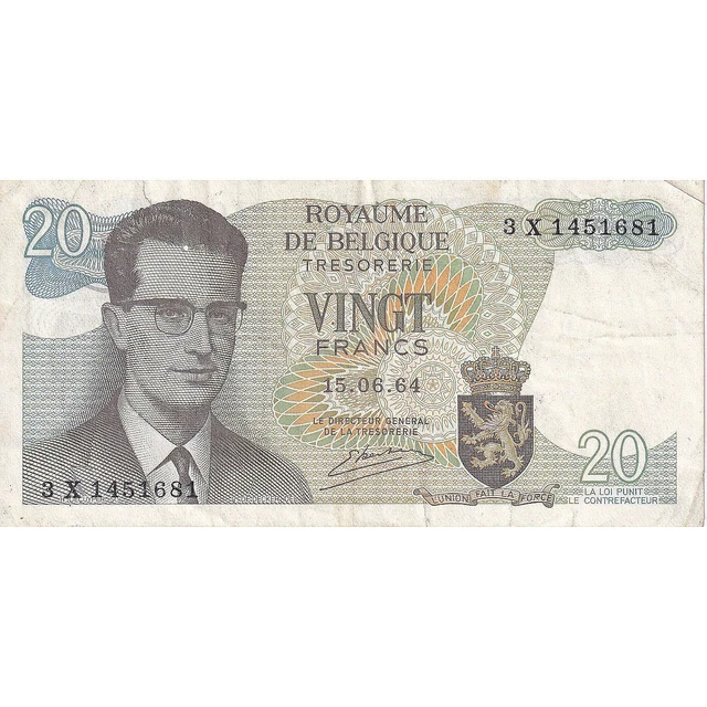 [#195611] Belgium, 20 Francs, 1964, KM:138, EF(40-45)