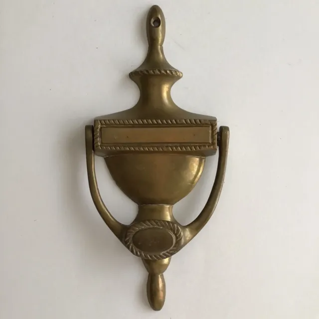 Vintage Brass Urn Style Door Knocker 8" x 3 3/4” Patina Cast Striker No Screws